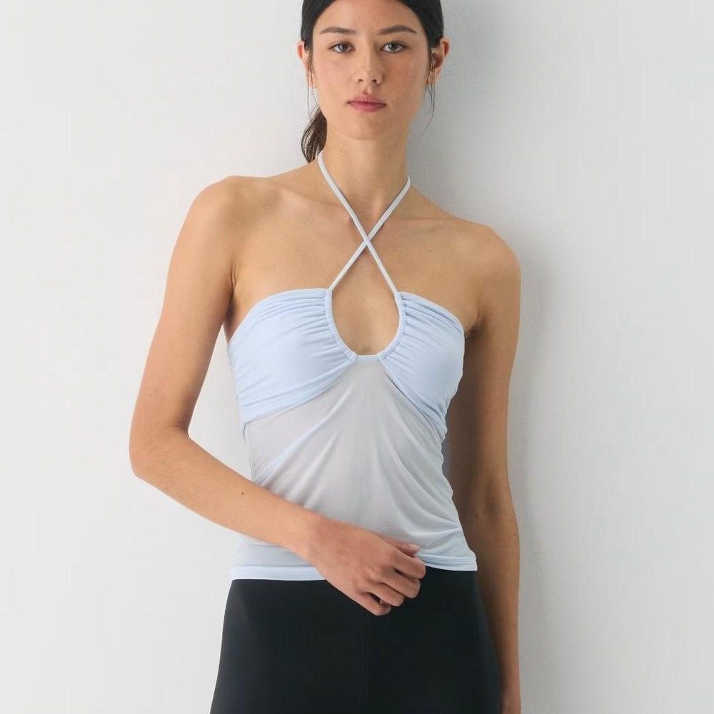 Aritzia Ten Telescope Sheer Top Midday Blue Halter Size L Flaws Pictured NWT Y2K
